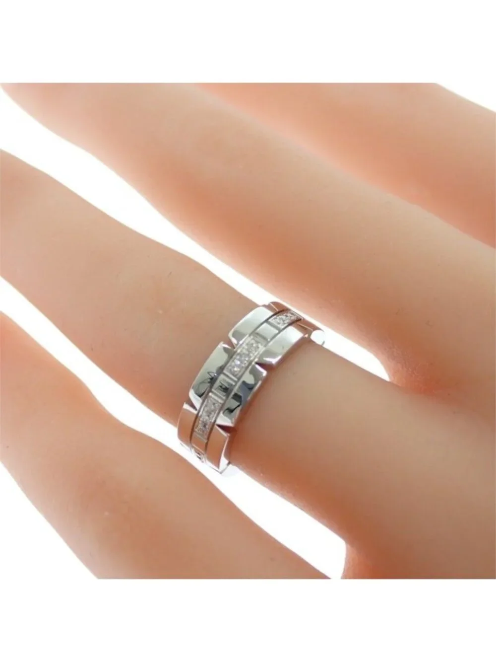 Cartier Tank Francaise Half Diamond Ring 18k White Gold